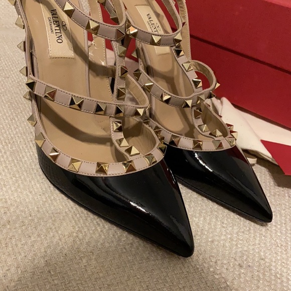 Valentino Rockstud Black Pumps Patent Ankle Strap - Picture 2 of 9